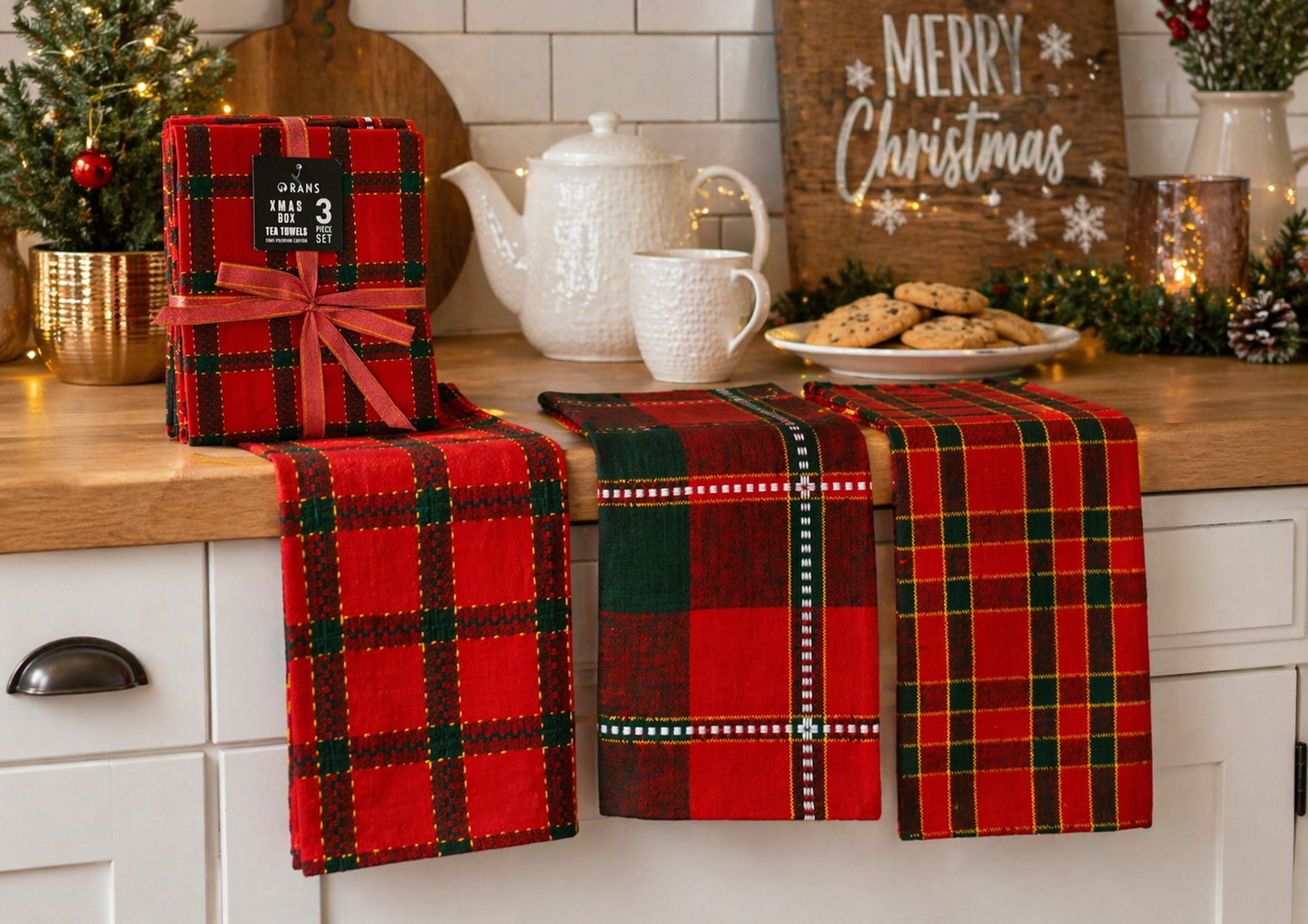 RANS Christmas Box Tea Towels 100% Cotton - Set of 3