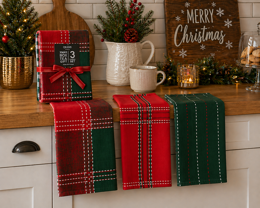 RANS Christmas Box Tea Towels 100% Cotton - Set of 3