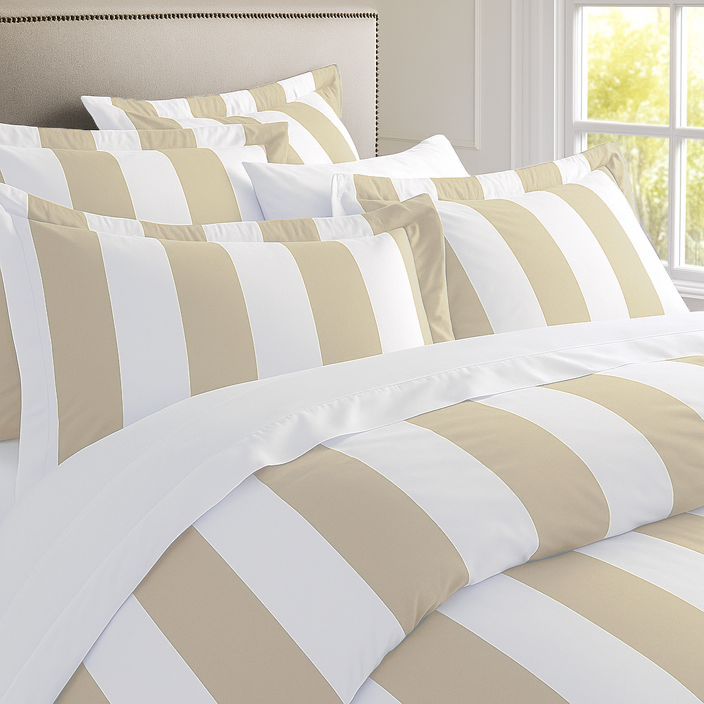 Rans Oxford Stripe Quilt Cover - Taupe - Size Single