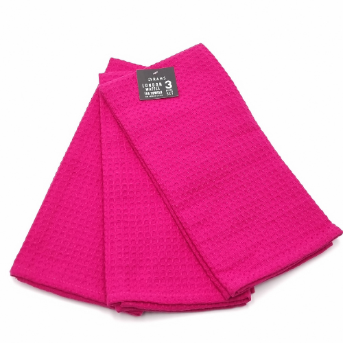 RANS London Waffle Tea towels Hot Pink Set of 3