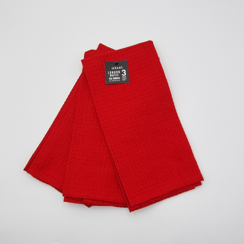 RANS London Waffle Tea towels | Red | Set of 3