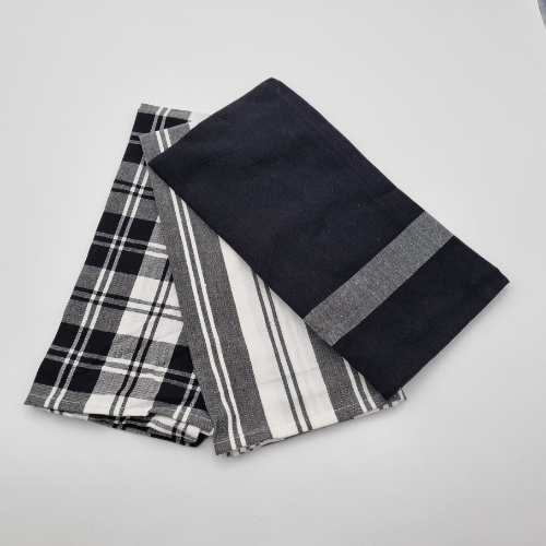 RANS Madrid Stripe & Check Tea Towels | 3 piece set | Black
