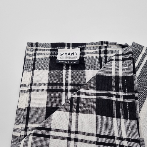 RANS Madrid Stripe & Check Tea Towels | 3 piece set | Black