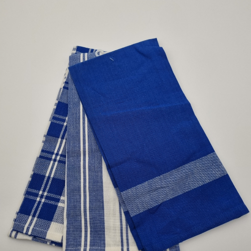 RANS Madrid Stripe & Check Tea Towels | 3 piece set | Cobalt Blue