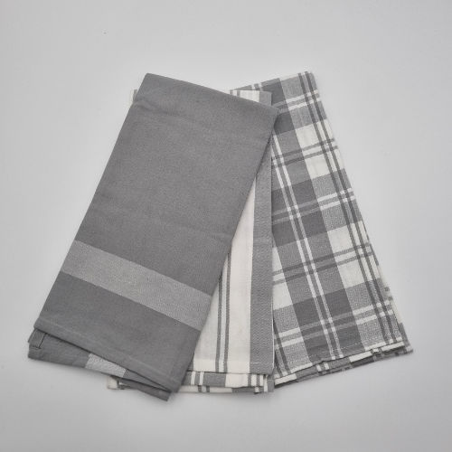 RANS Madrid Stripe & Check Tea Towels | 3 piece set | Grey