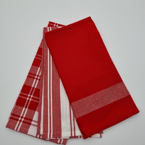 RANS Madrid Stripe & Check Tea Towels | 3 piece set | Red