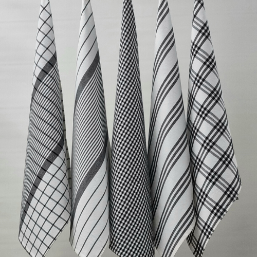 RANS Milan Tea Towels Check & Stripe Designs | 5 Piece Sets | BLACK