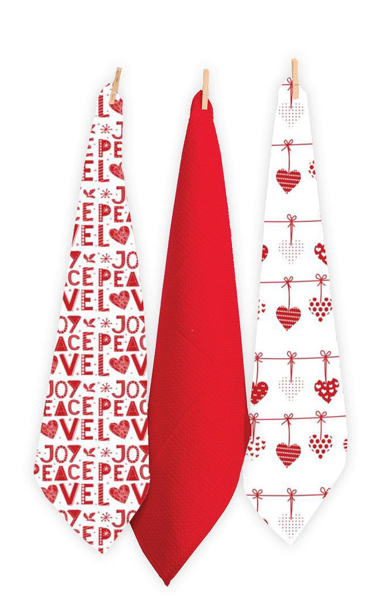 Rans Christmas Love Peace Joy Tea Towels 100% Cotton - Set of 3