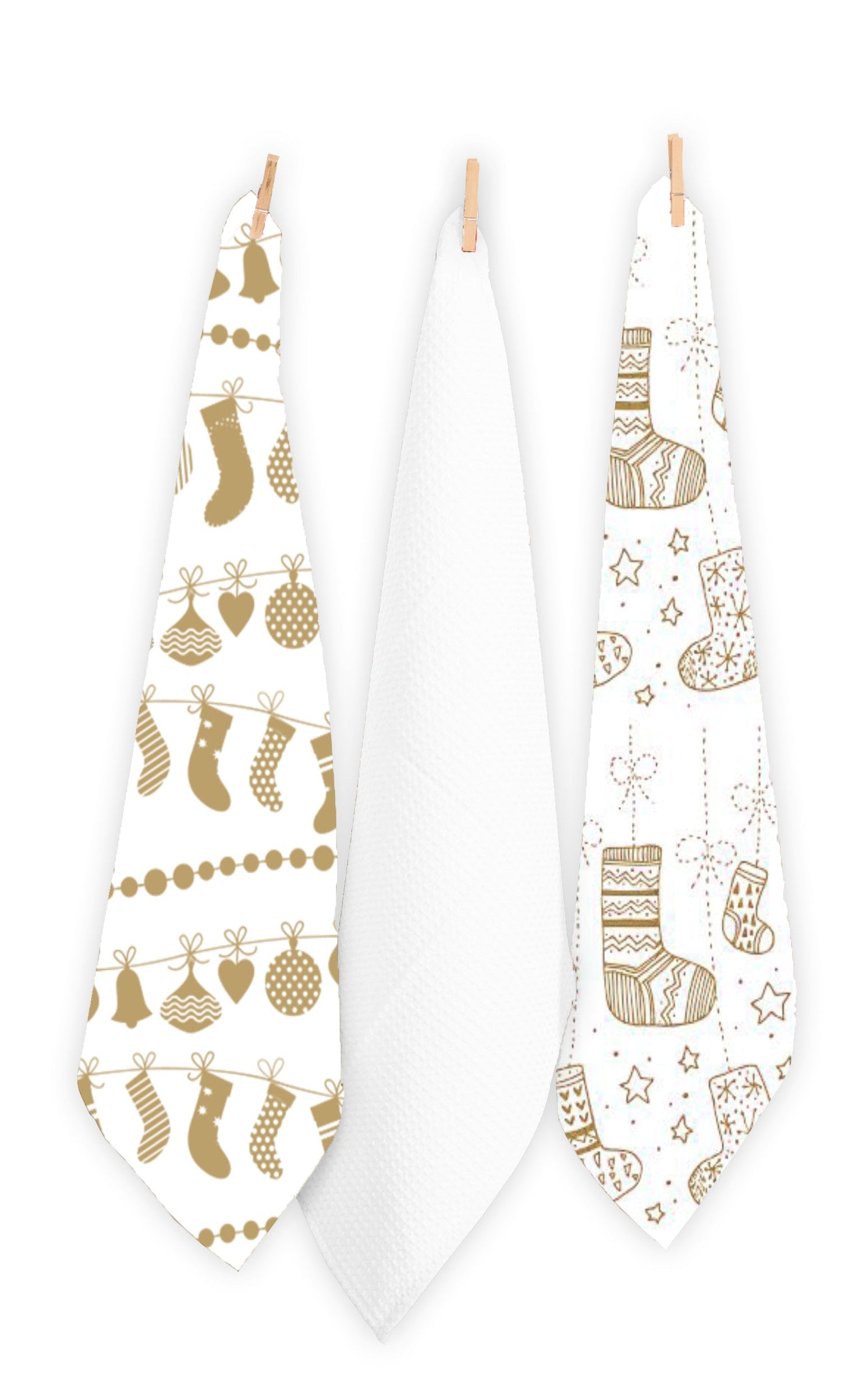 Christmas Santa Socks Tea Towels - Set Of 3.