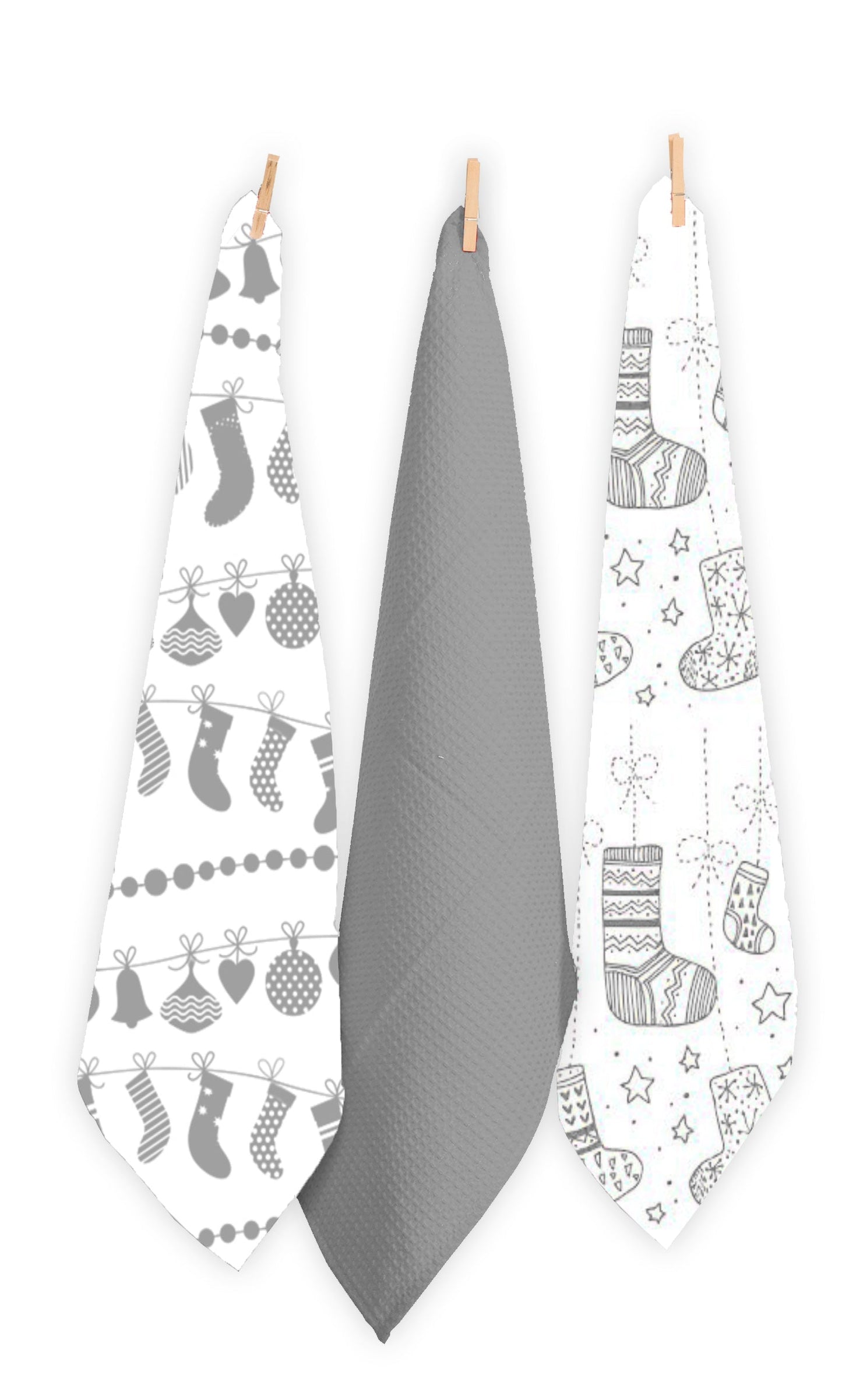 Christmas Santa Socks Tea Towels - Set Of 3.
