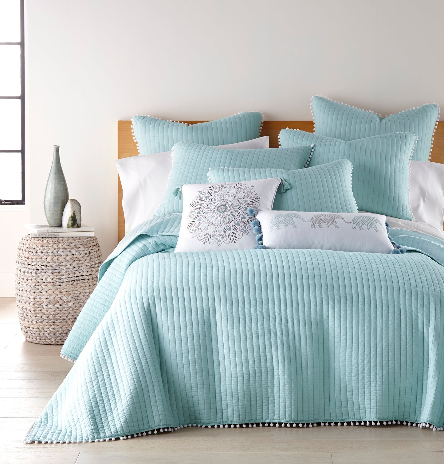 Clavo Pom Pom Coverlet Set.