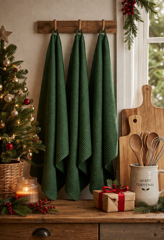 RANS London Waffle Tea towels | Bottle Green| Set of 3