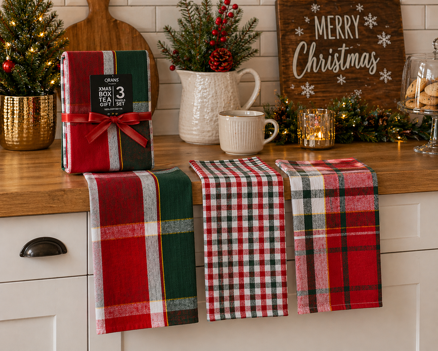 RANS Christmas Box Tea Towels 100% Cotton - Set of 3