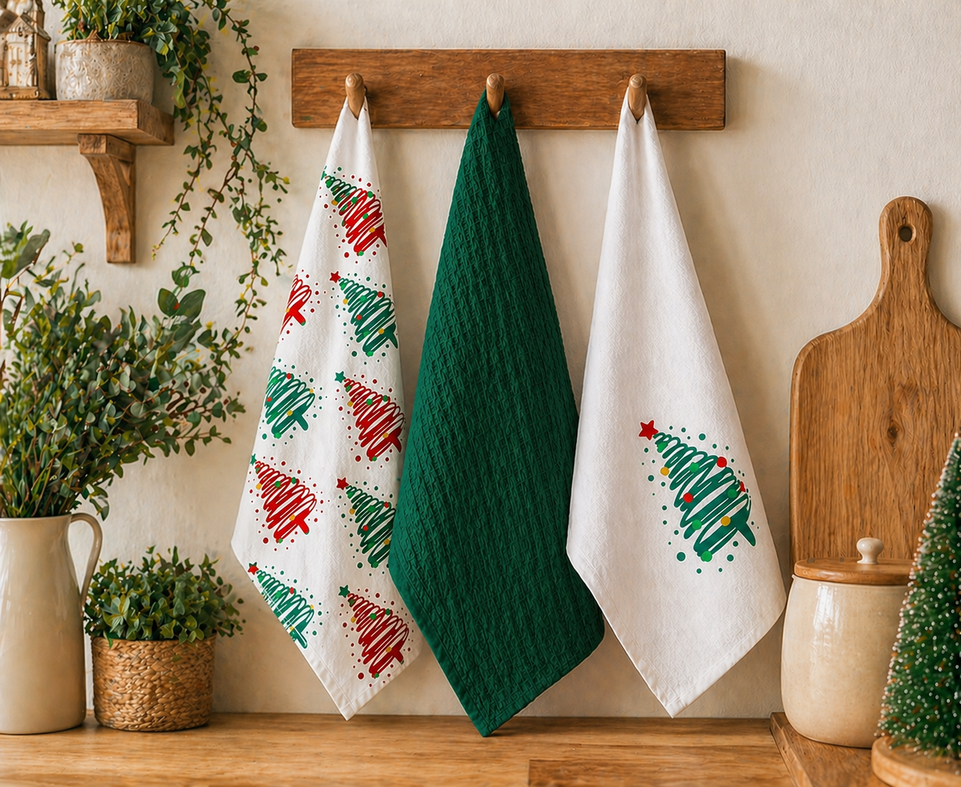 Rans Christmas Tree Tea Towels 100% Cotton - Set of 3