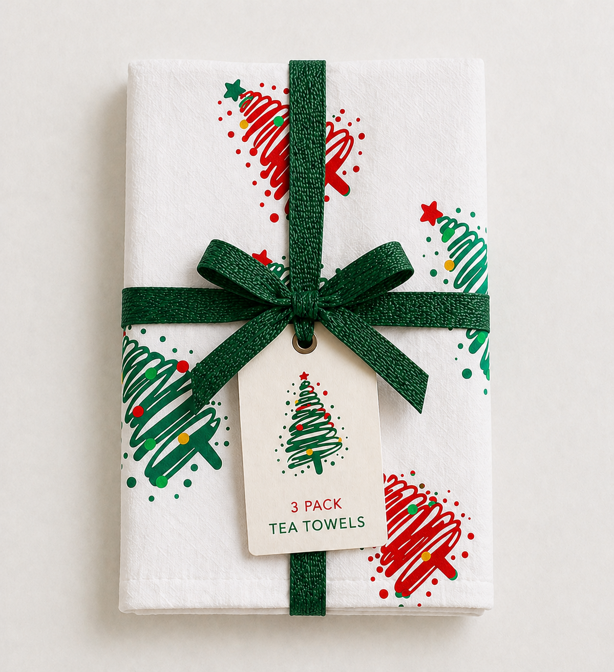 Rans Christmas Tree Tea Towels 100% Cotton - Set of 3
