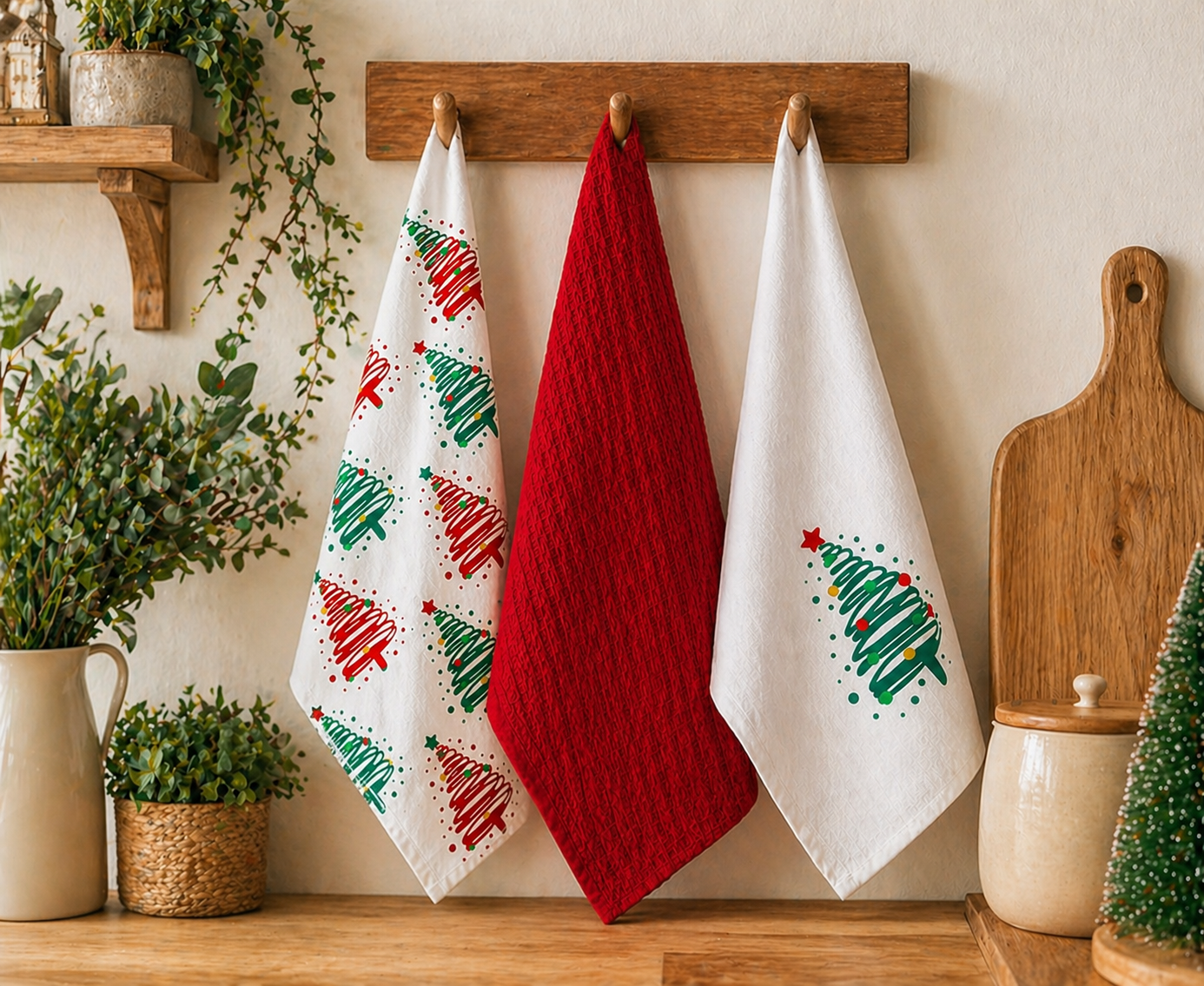 Rans Christmas Tree Tea Towels 100% Cotton - Set of 3