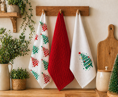 Rans Christmas Tree Tea Towels 100% Cotton - Set of 3