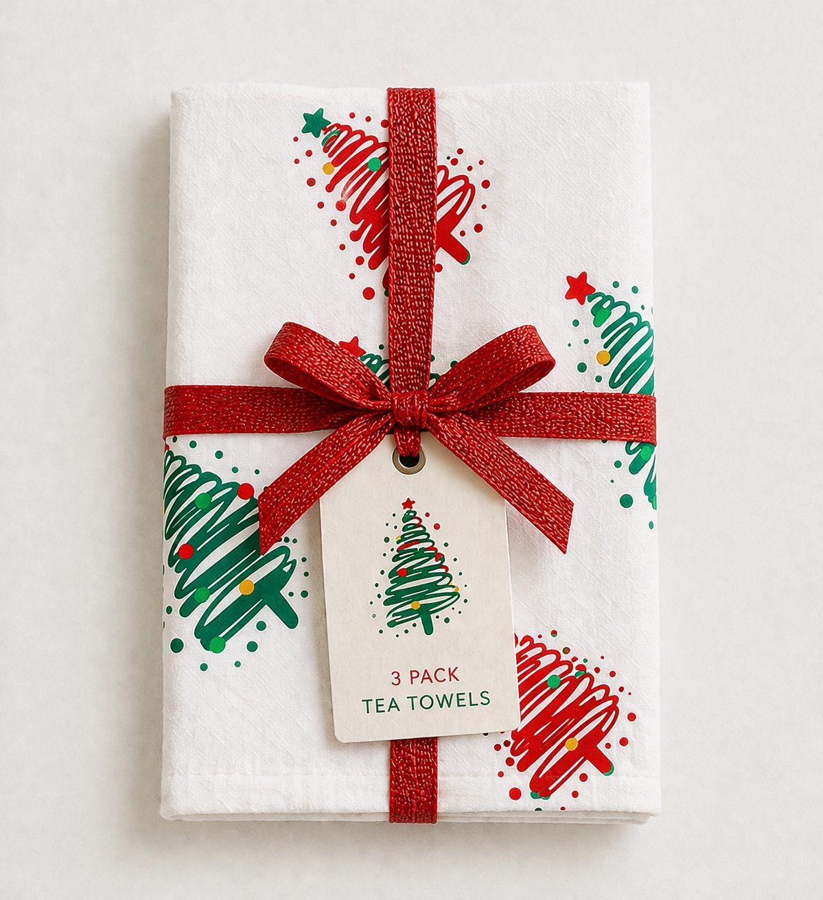 Rans Christmas Tree Tea Towels 100% Cotton - Set of 3