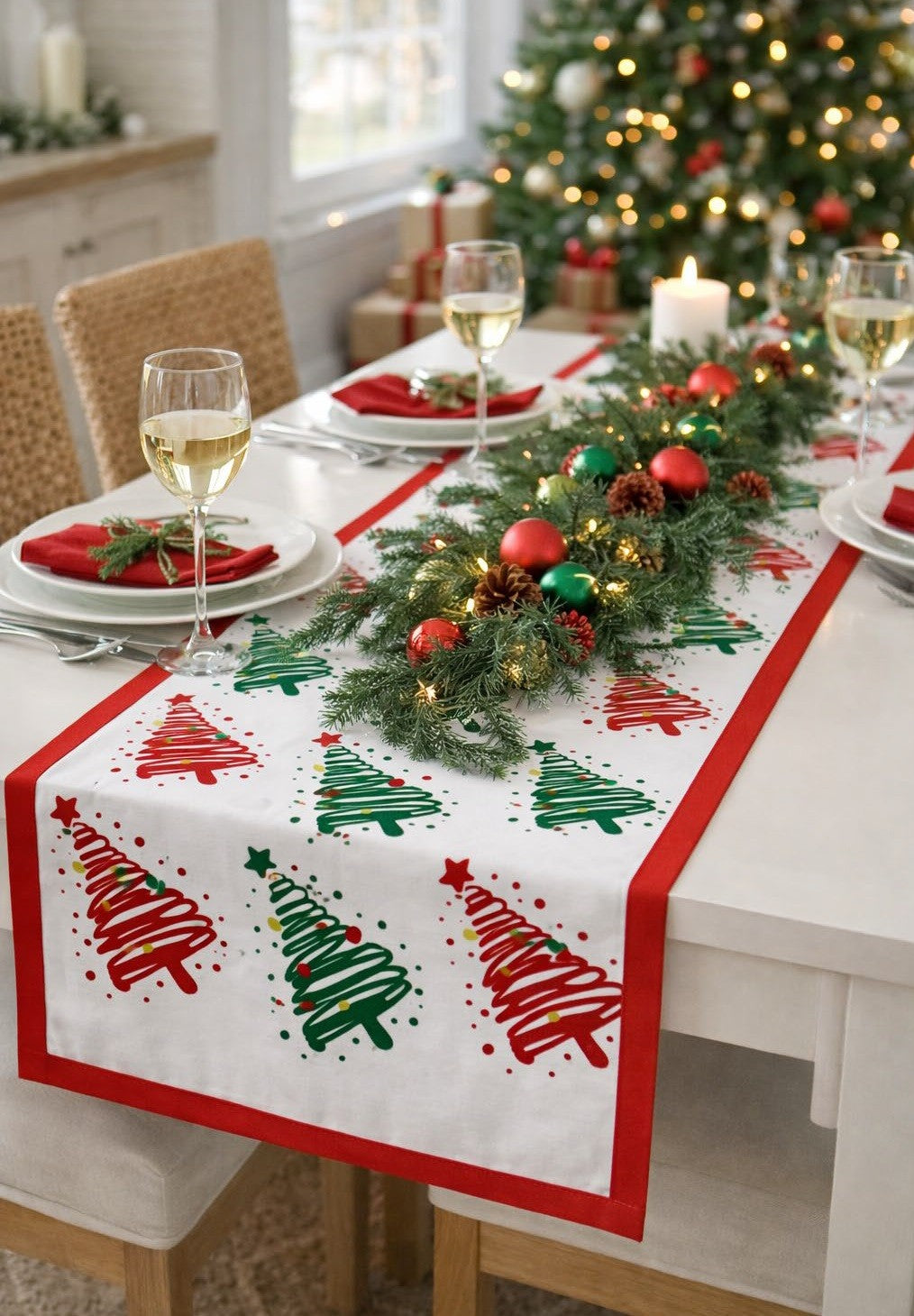 Rans Christmas Tree Table Runner 100% Cotton - Red