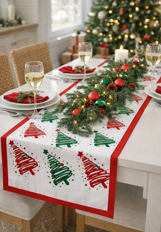 Rans Christmas Tree Table Runner 100% Cotton - Red