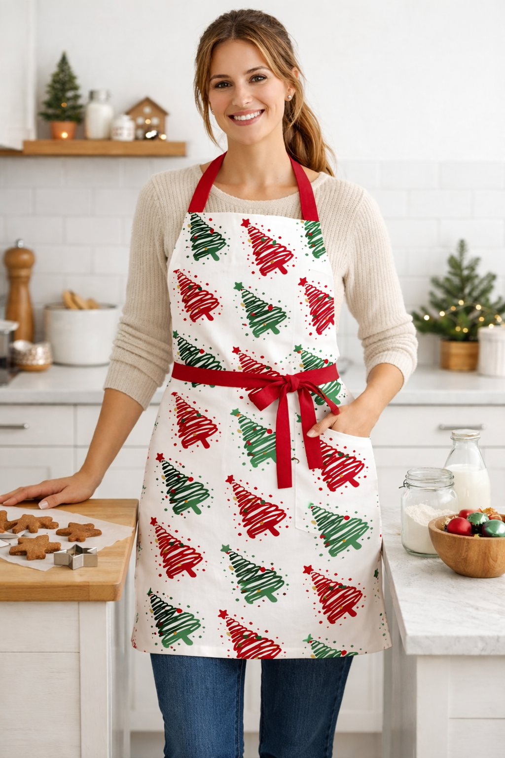 Rans Christmas Tree Apron with Pockets 100% Cotton - 70 cm x 90 cm