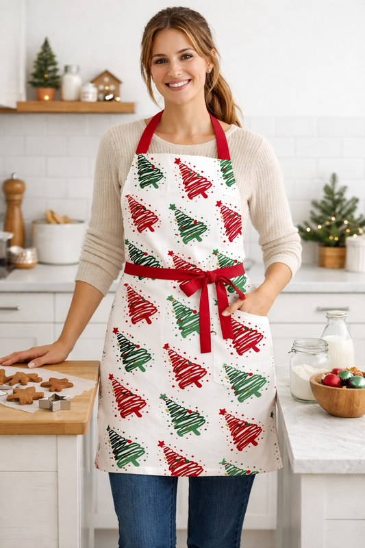 Rans Christmas Tree Apron with Pockets 100% Cotton - 70 cm x 90 cm