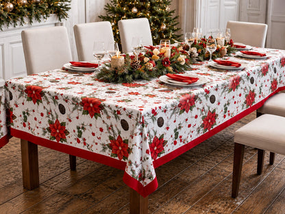 Rans Christmas Flowers Tablecloth 100% Cotton - Red