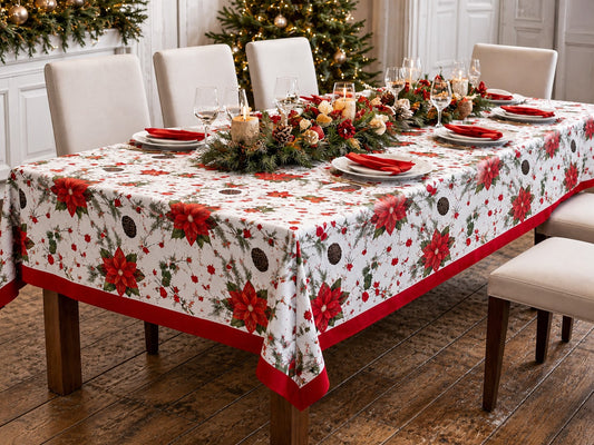 Rans Christmas Flowers Tablecloth 100% Cotton - Red