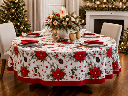RANS Christmas Flowers Tablecloth 100% Cotton Red – Christmas Floral Table Cover