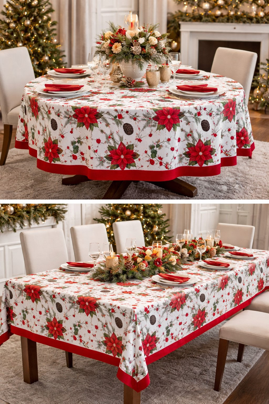 Rans Christmas Flowers Tablecloth 100% Cotton - Red