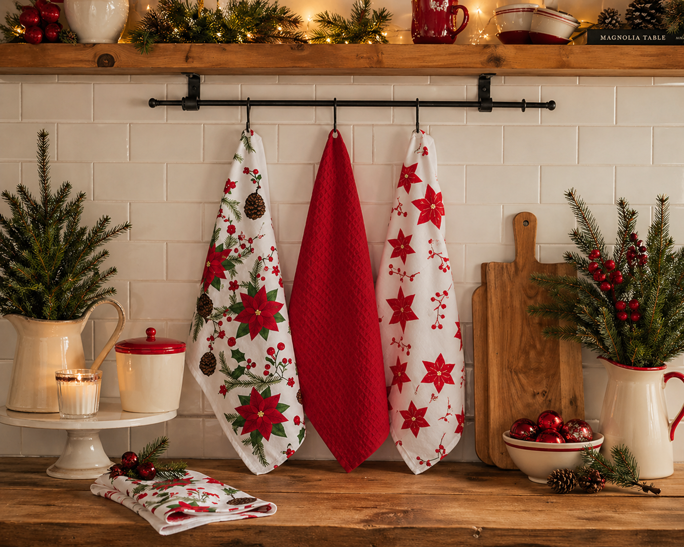 RANS Christmas Flowers Tea Towel Set of 3 – Red, 50 x 70 cm