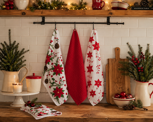 RANS Christmas Flowers Tea Towel Set of 3 – Christmas Red, 50 x 70 cm