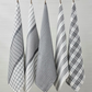 RANS Milan Tea Towels Check & Stripe Designs | 5 Piece Sets | CHARCOAL