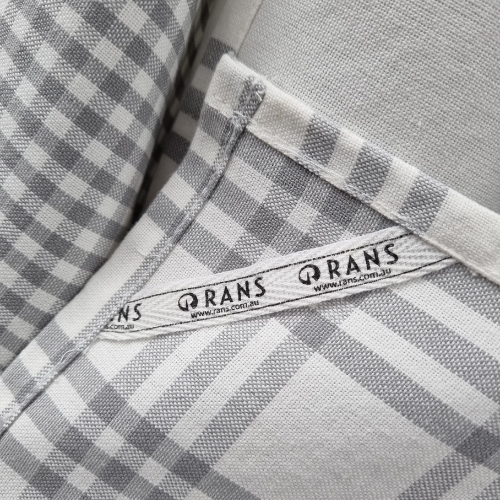 RANS Milan Tea Towels Check & Stripe Designs | 5 Piece Sets | GREY