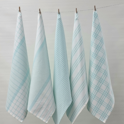 RANS Milan Tea Towels Check & Stripe Designs | 5 Piece Sets | ISLAND PARADISE BLUE