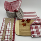RANS Milan Tea Towels Check & Stripe Designs | 5 Piece Sets | RED