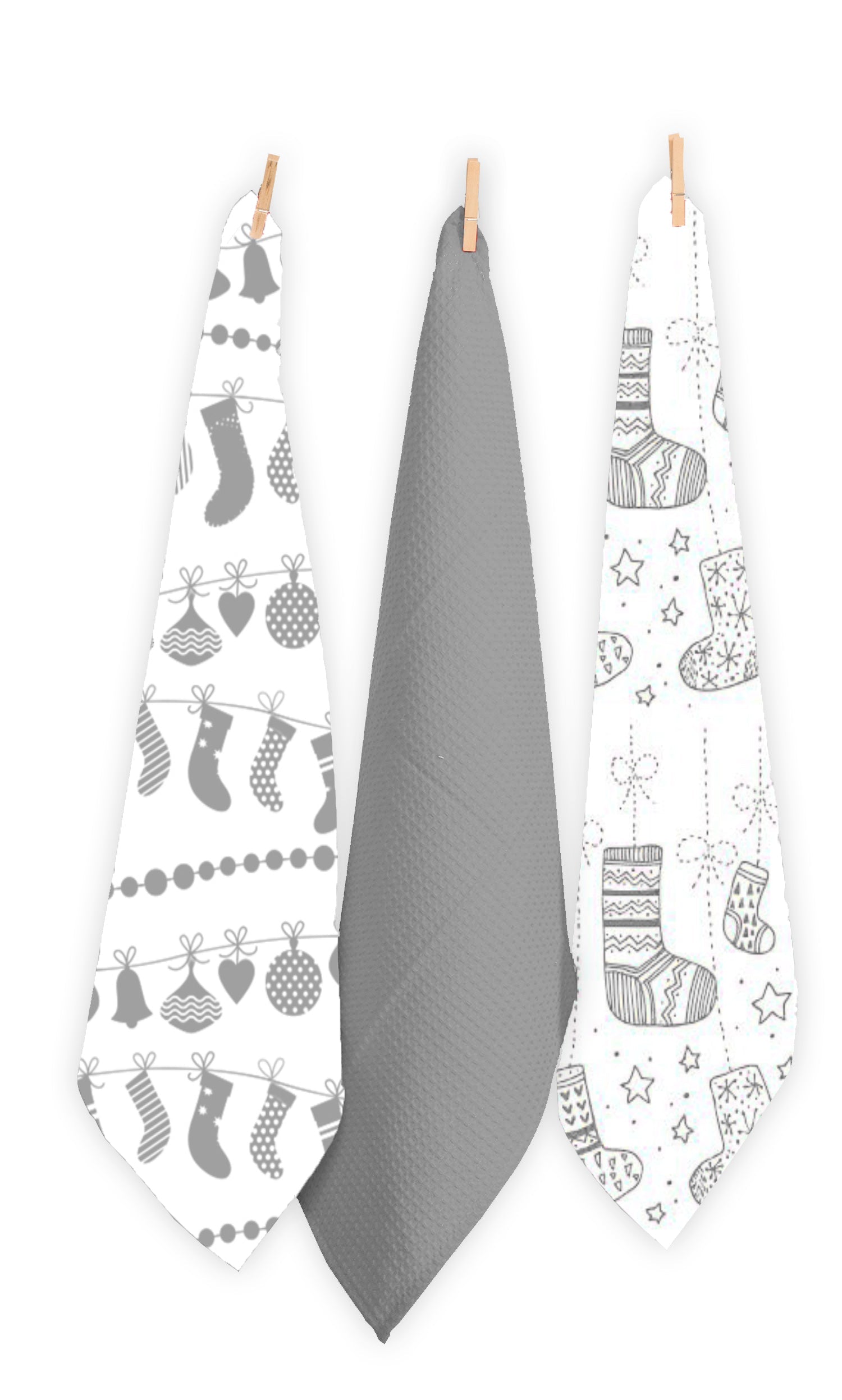 Christmas Santa Socks Tea Towels - Set Of 3.