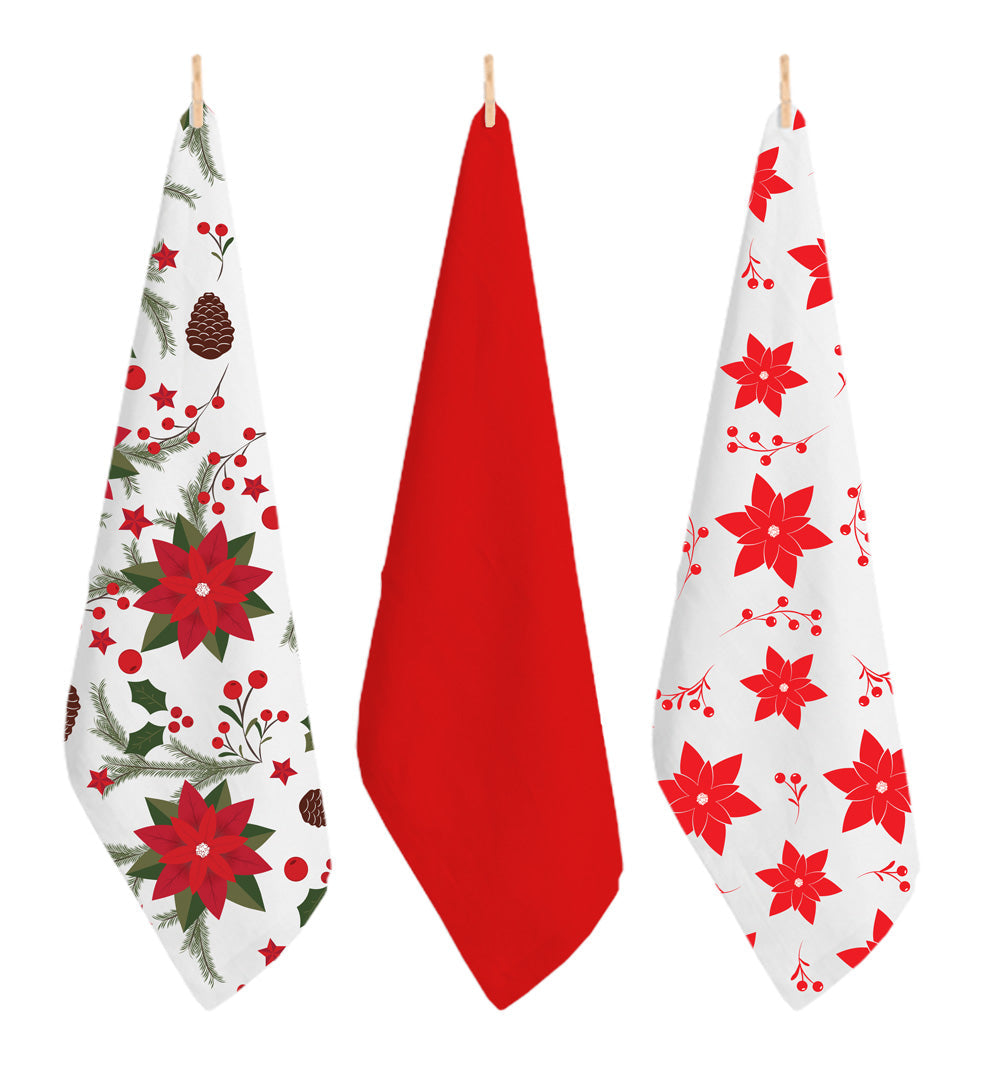 Rans Christmas Flowers Tea Towel Set Of 3 | Red | 50x70cm